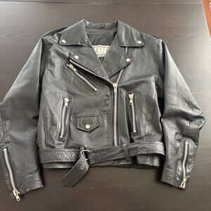 Vintage 80s 90s Womens BB Dakota Black Leather Motorcycle Punk Cropped Jacket M